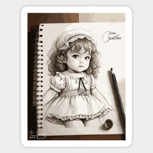 Pencil drawing. Portrait of a little girl Sticker